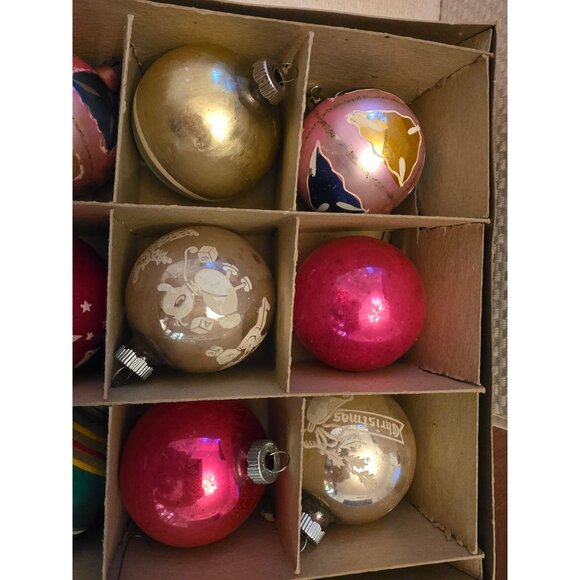 Vintage Shiny Brite Glass Christmas Tree Ornaments Set Of 12 Multicolor w Box - Picture 3 of 3